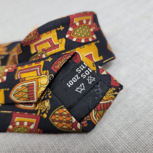 Salvatore Ferragamo Black Silk Neck Tie with Gold and Red Crests - Picture 6 of 6
